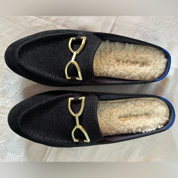 Rothy's Black ReVelvet Mules with Gold Horsebit Detail size 8 - Picture 8 of 8